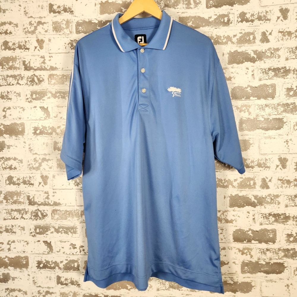 FootJoy Men Performance Polo Shirt L Blue Torrey‎ Pines Golf Course Short Sleeve